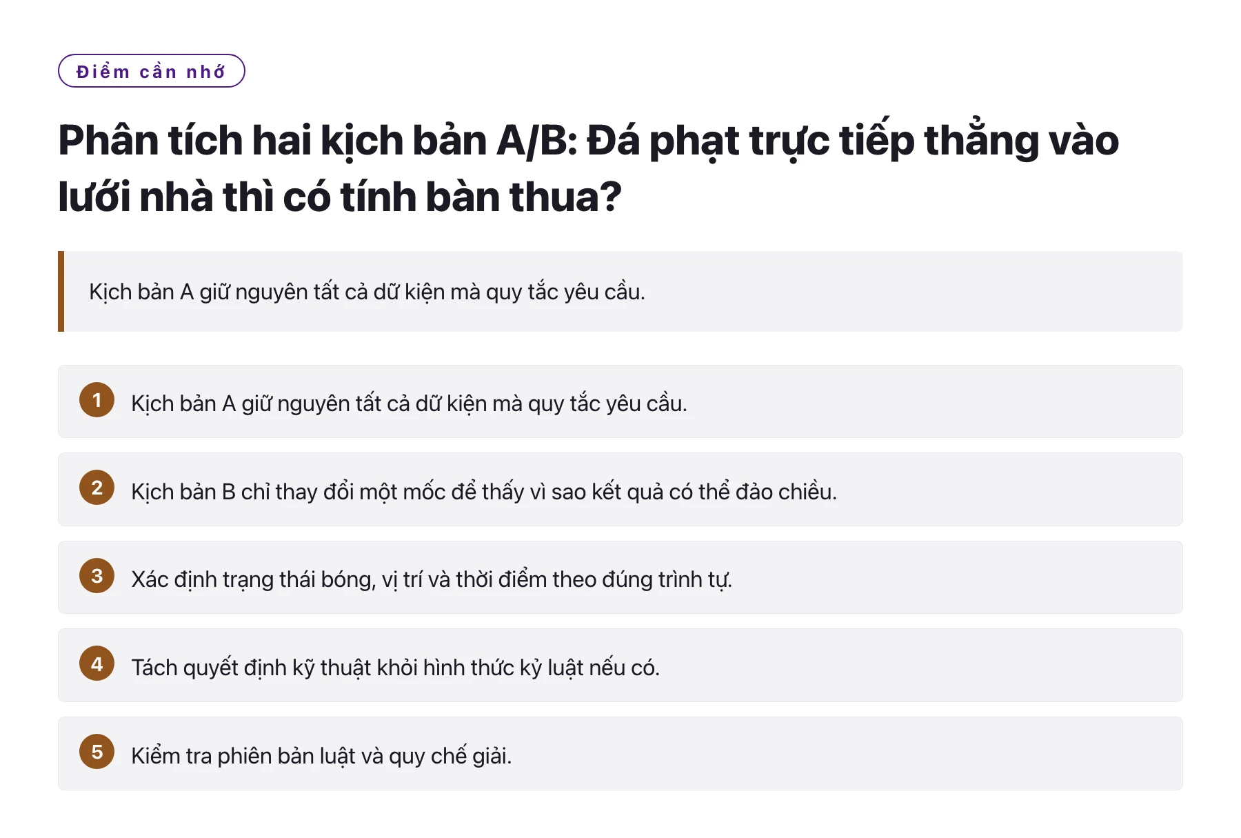Phân tích hai kịch bản A/B: Đá phạt trực tiếp thẳng vào lưới nhà thì có tính bàn thua?——全文要点速览