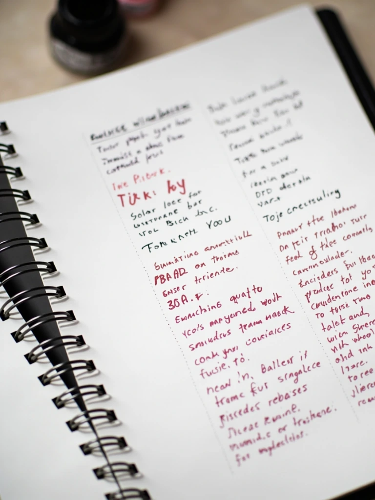 An open 90-day roadmap workbook with red ink annotations.